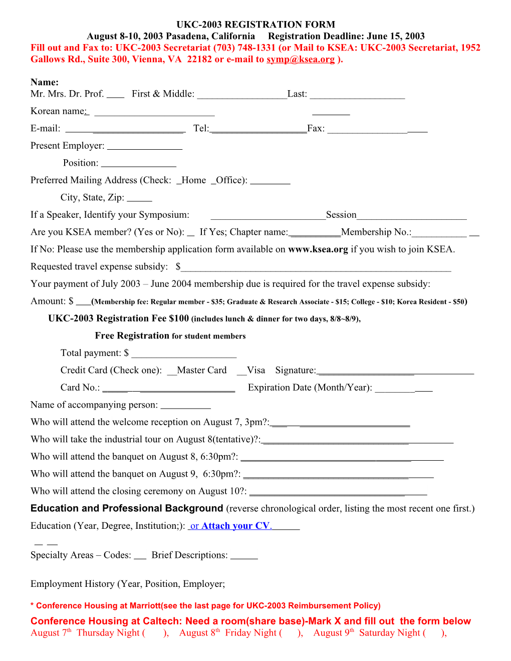 Ukc-2003 Registration Form