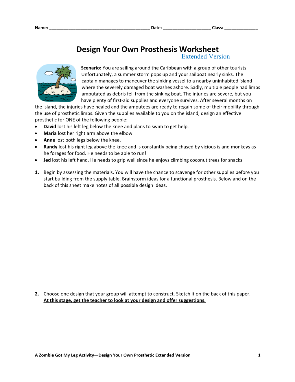 Design Your Own Prosthesis Worksheet