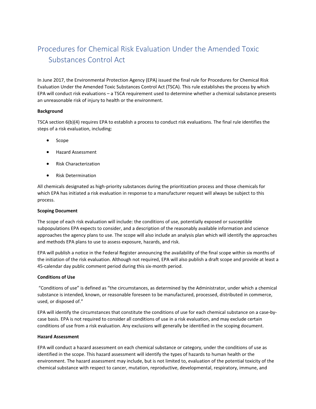 Procedures for Chemical Risk Evaluation Under the Amended Toxic Substances Control Act