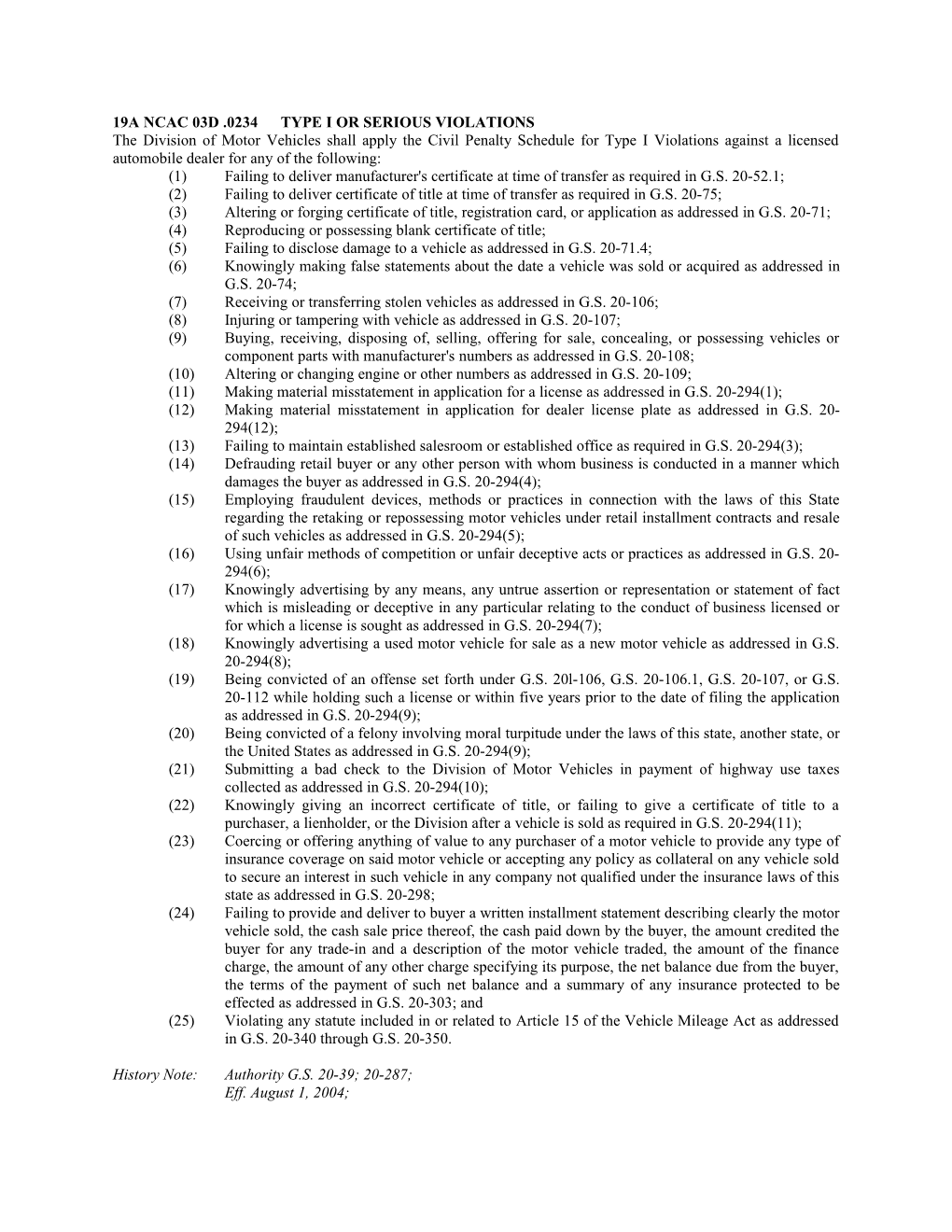 19A Ncac 03D .0234Type I Or Serious Violations