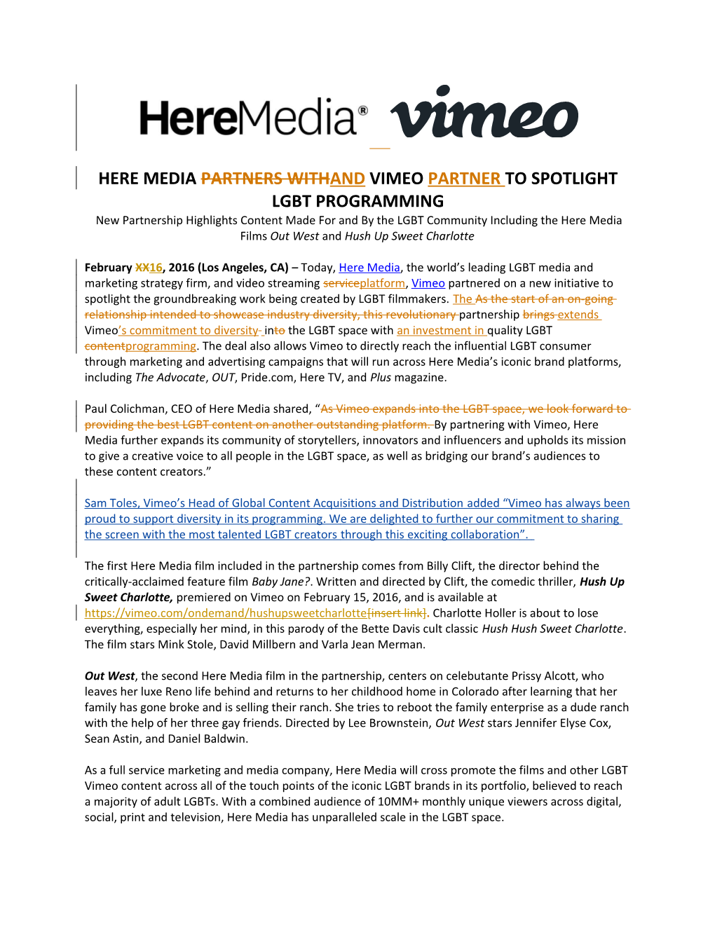 Here Media Partners Withand Vimeo Partner to Spotlight Lgbt Programming