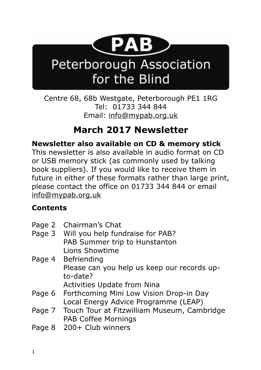 Newsletter Also Available on CD & Memory Stick