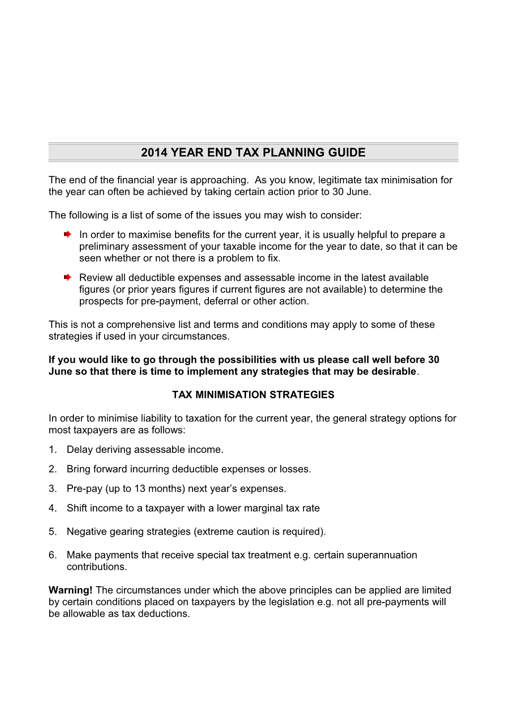 2014 Year End Tax Planning Guide
