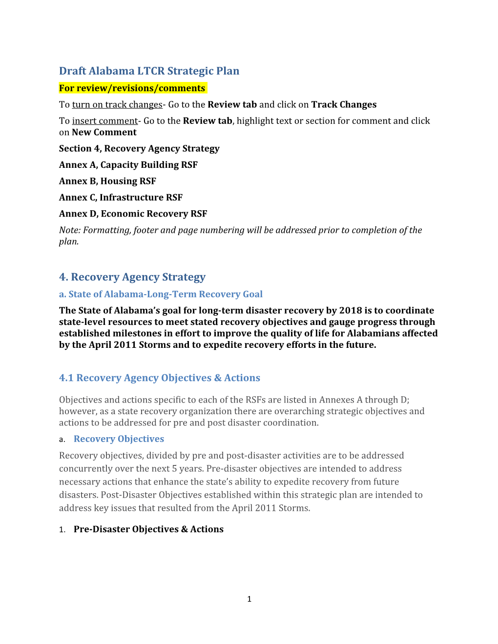 Draft Alabama LTCR Strategic Plan