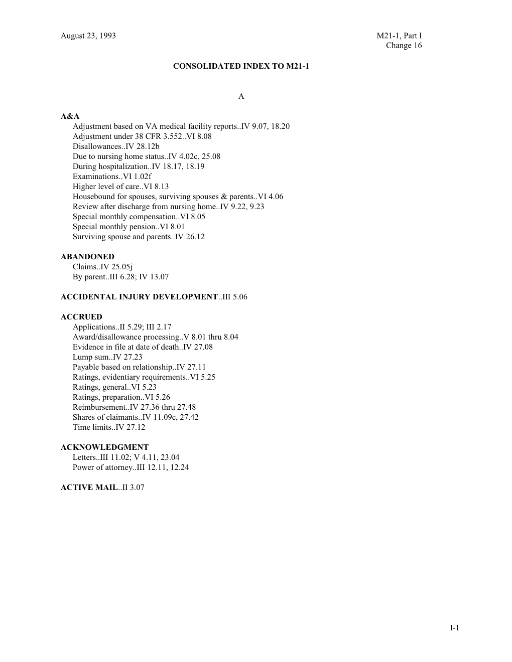 Consolidated Index to M21-1