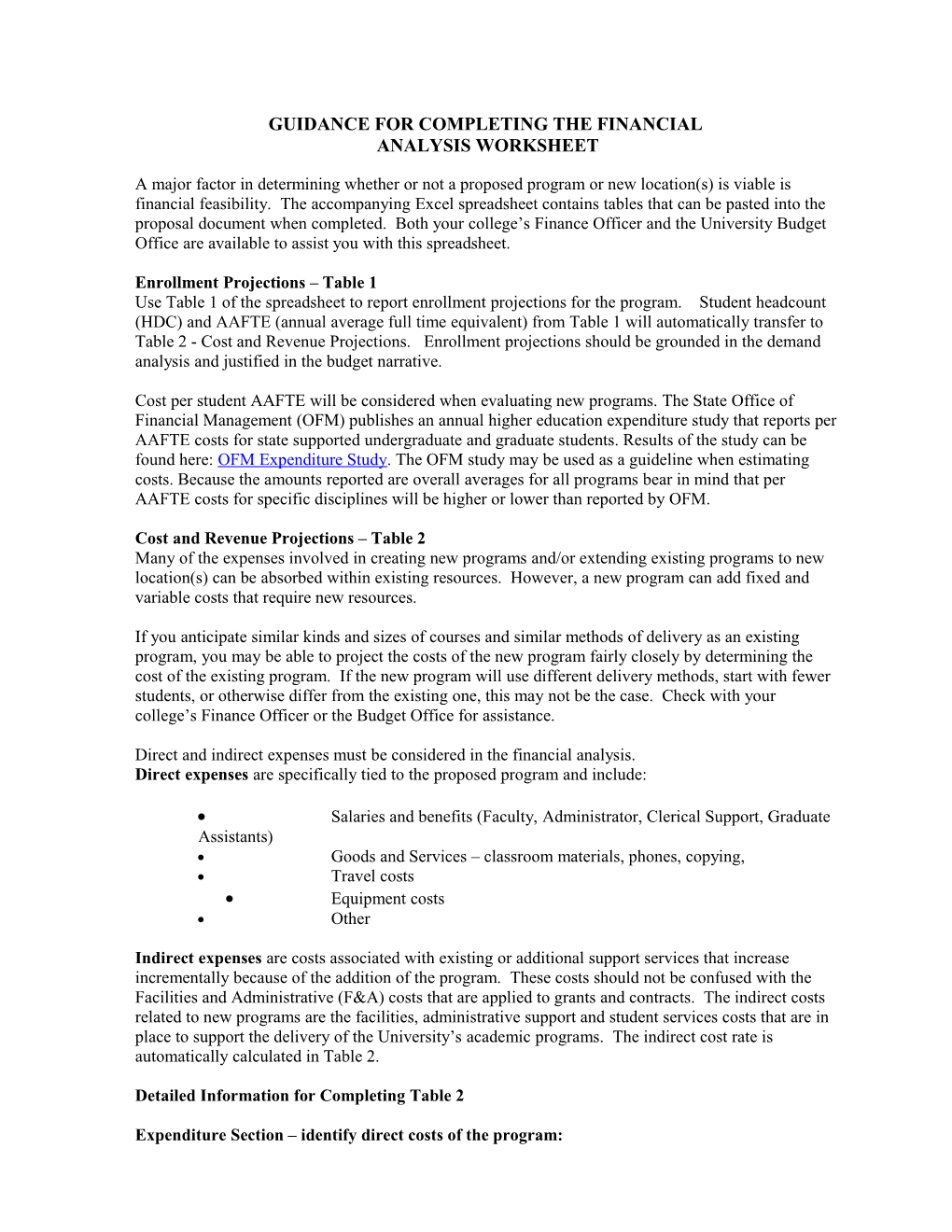 Guidance for Completing the Financial Analysis Worksheet