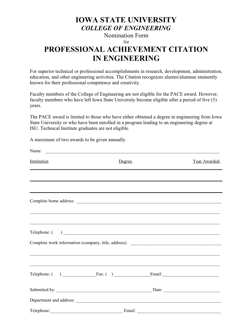 Professional Achievement Citation in Engineering