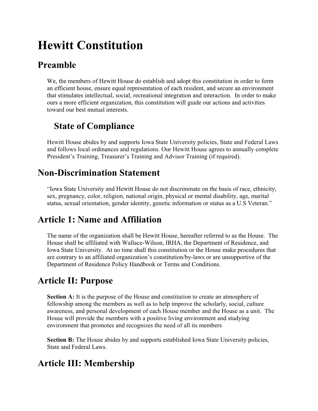 Hewitt Constitution