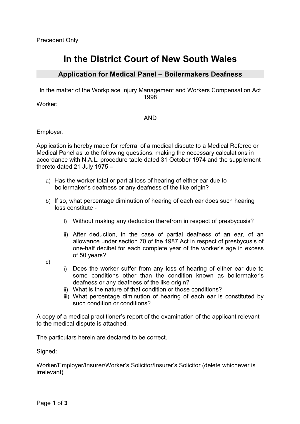 Application for Medical Panel - Boiler Makers