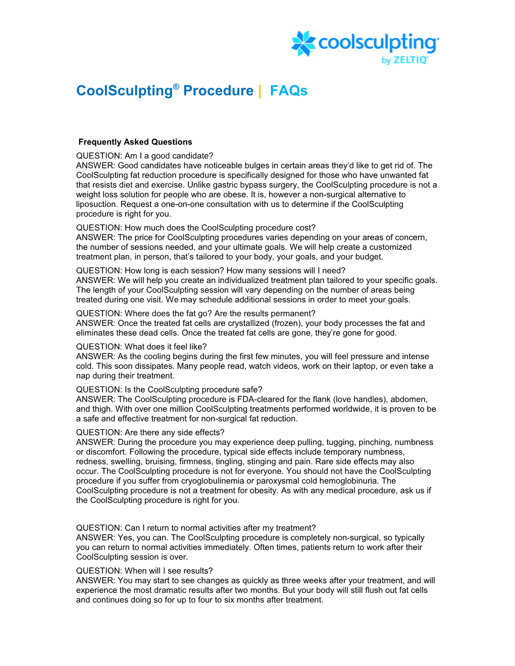 Coolsculpting Procedure Faqs