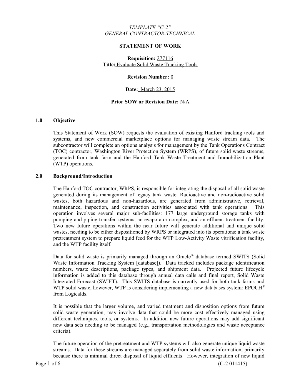 Title:Evaluate Solid Waste Tracking Tools