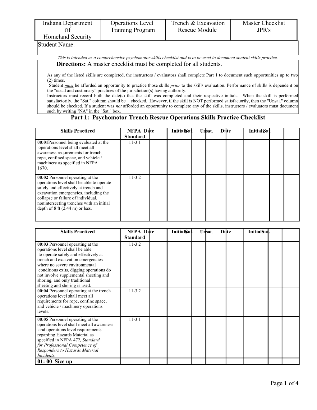 This Is Intended As a Comprehensive Psychomotor Skills Checklist and Is to Be Used to Document
