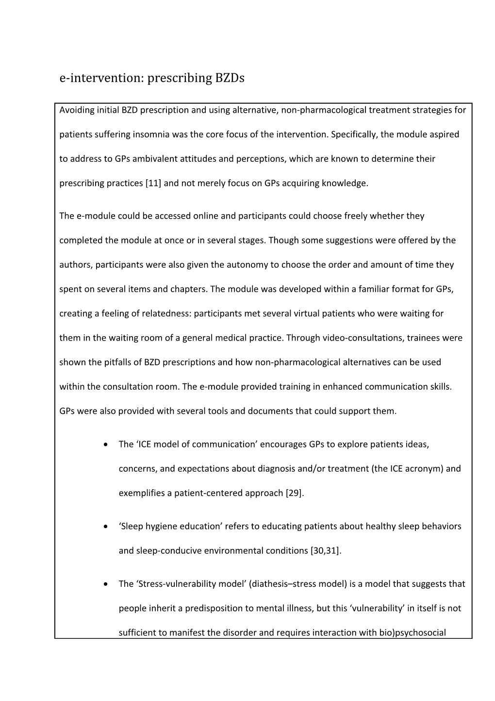 E-Intervention: Prescribing Bzds