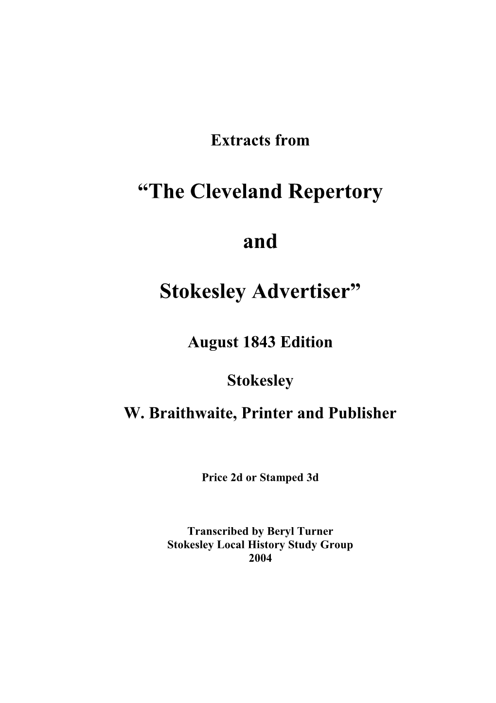 Cleveland Repertory & Stokesley Advertiser Aug 1843