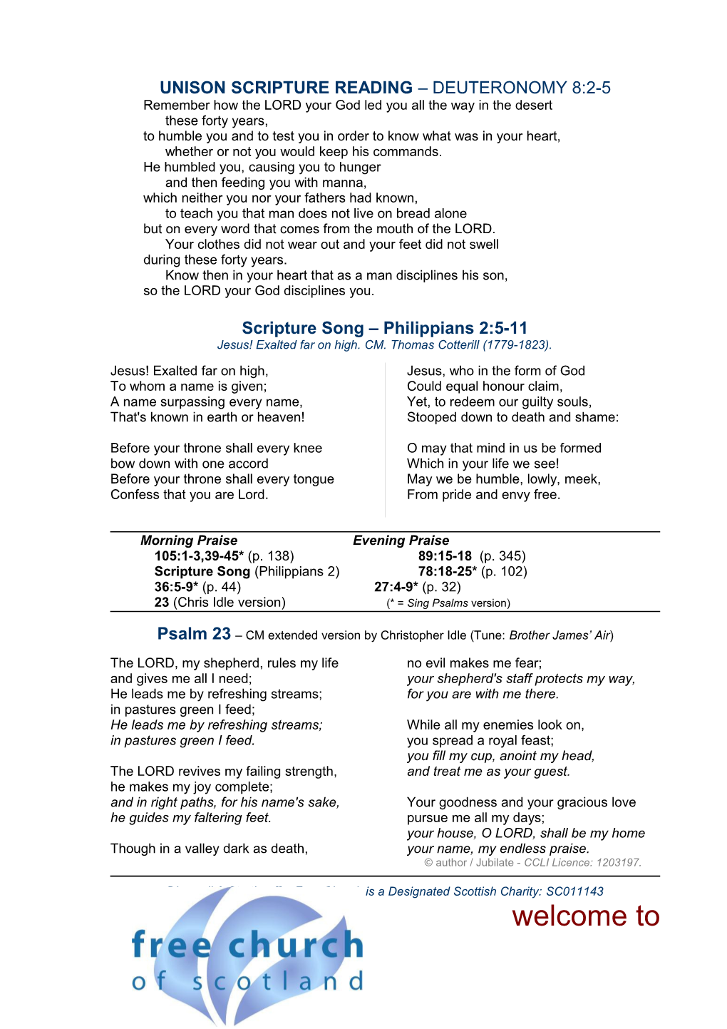 UNISON SCRIPTURE READING Deuteronomy 8:2-5