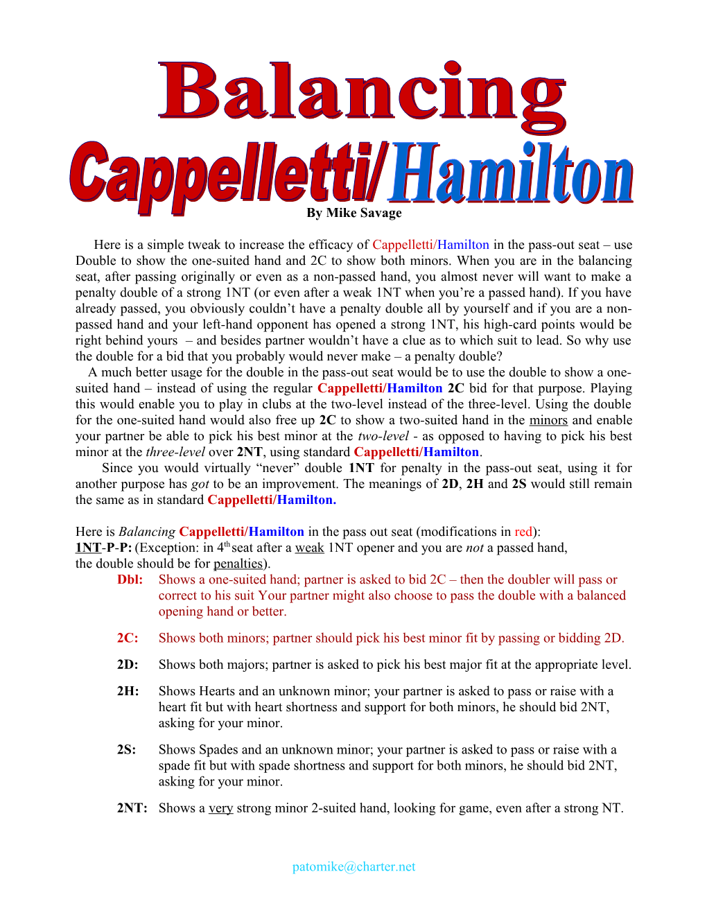 A Modification to Hamilton/Cappelletti