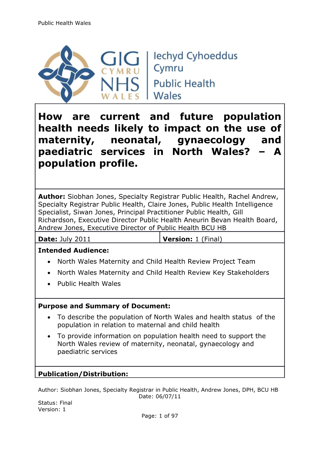 North Wales Maternity and Child Health Review Project Team