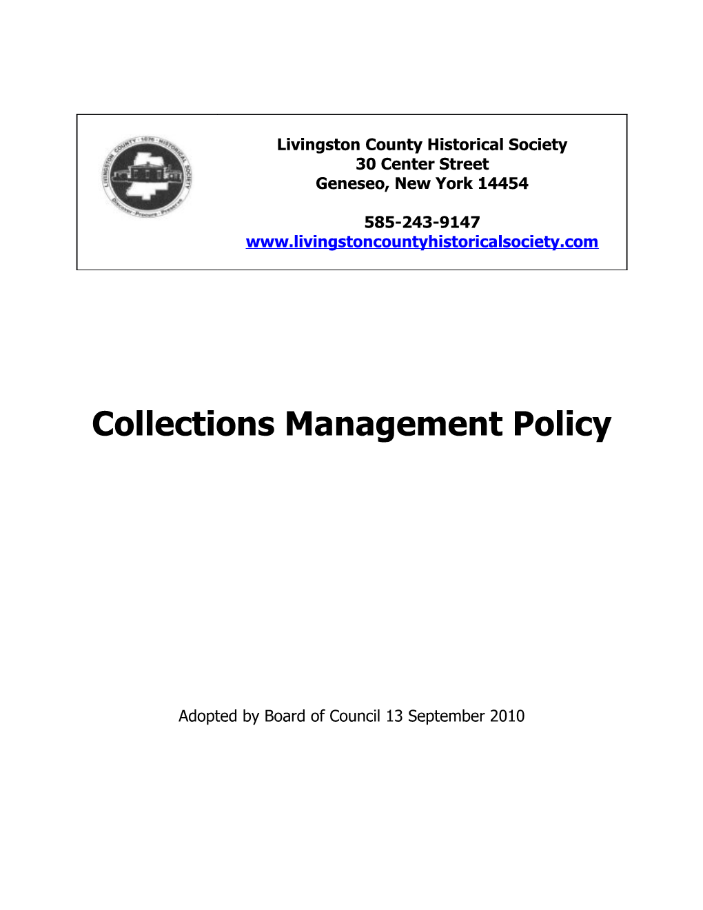 Collection Management Policy