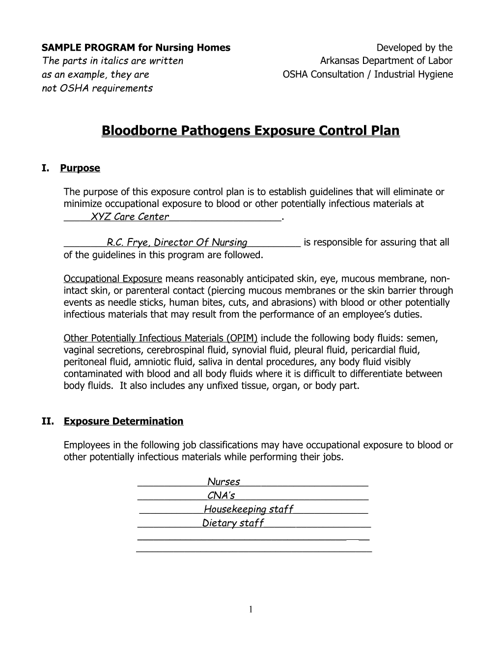 SAMPLE PROGRAM for Nursing Homes Developed by The