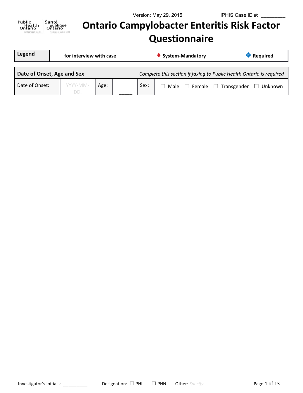 Investigator S Initials: ______Designation: PHI PHN Other: Specify Page 1Of 8