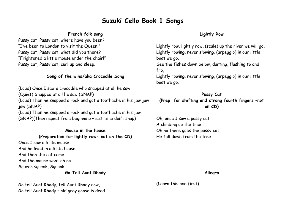 Suzuki Cello Book 1 Songs