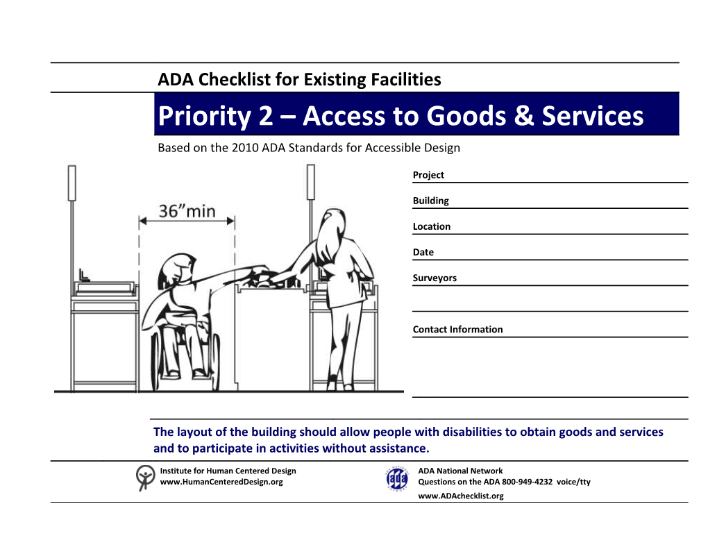 ADA Checklist for Existing Facilities Priority 2 Access to Goods & Services