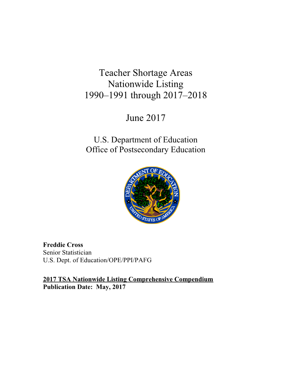 Teacher Shortage Areas Nationwide Listing, 1990-1991 Through 2015-2016 (MS Word)