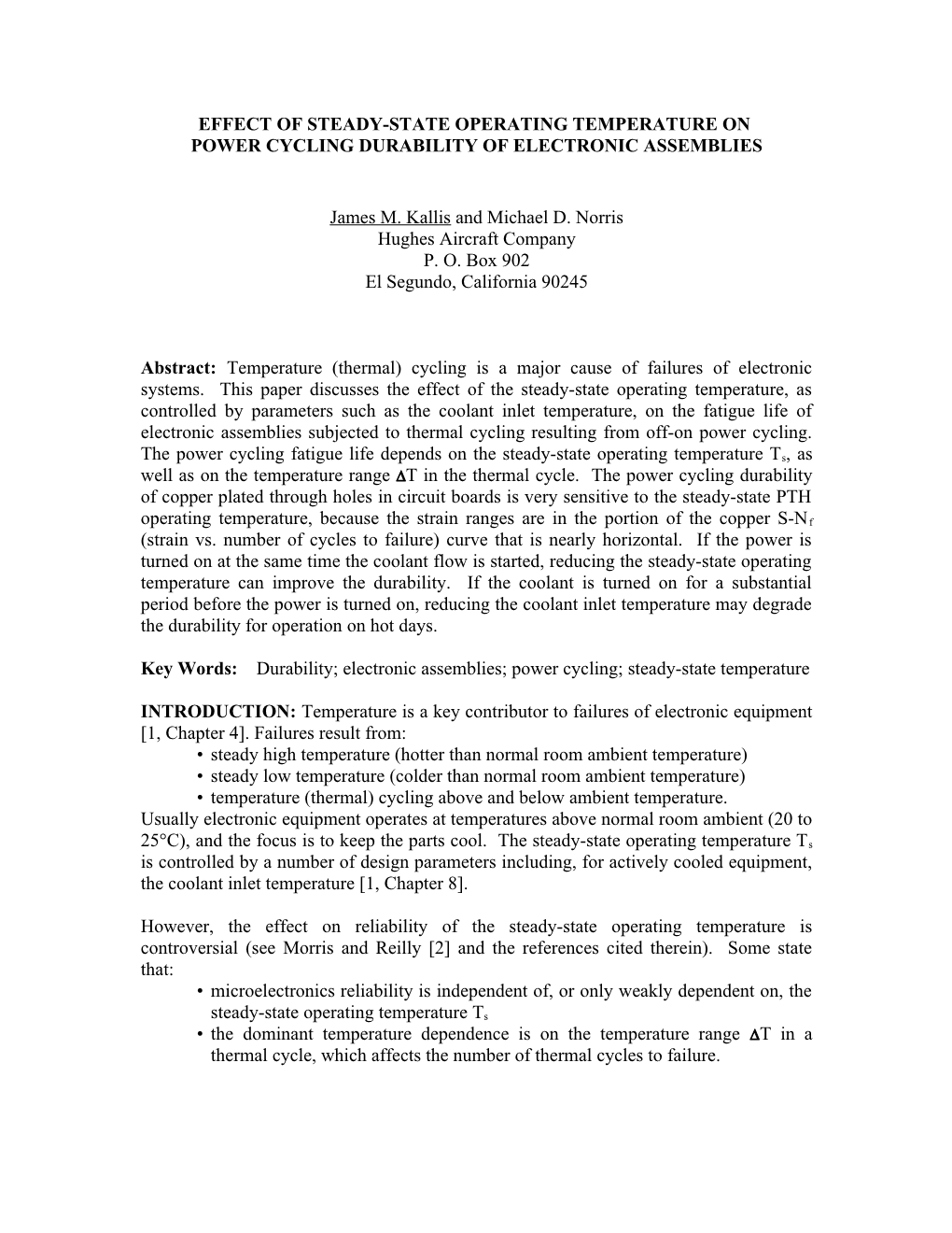 Effect of Steady-State Operating Temperature On