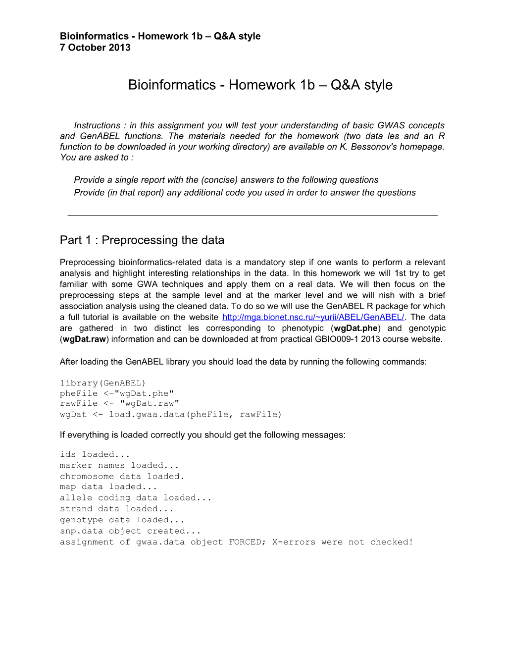 Bioinformatics - Homework 1B Q&A Style