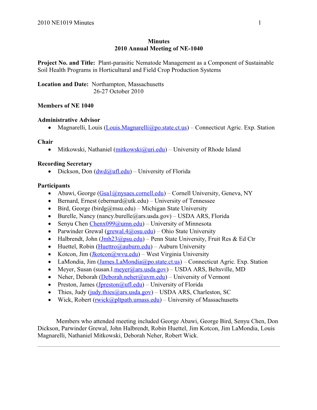 Agenda Annual Meeting of NE-1019