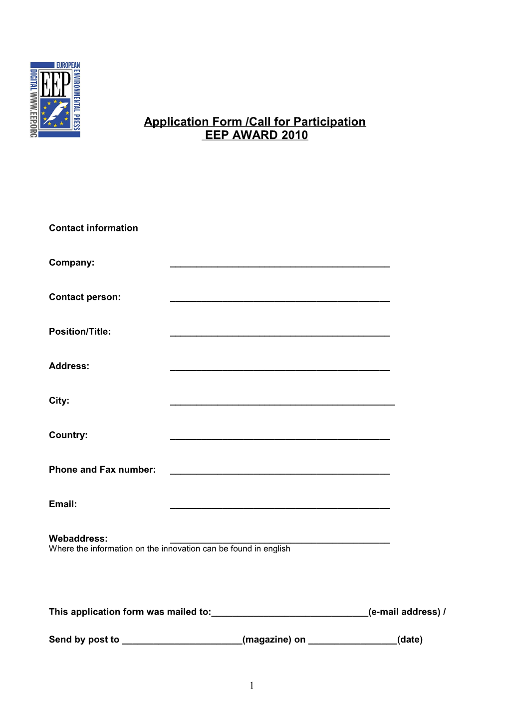 EEP Award 2007 Application Form