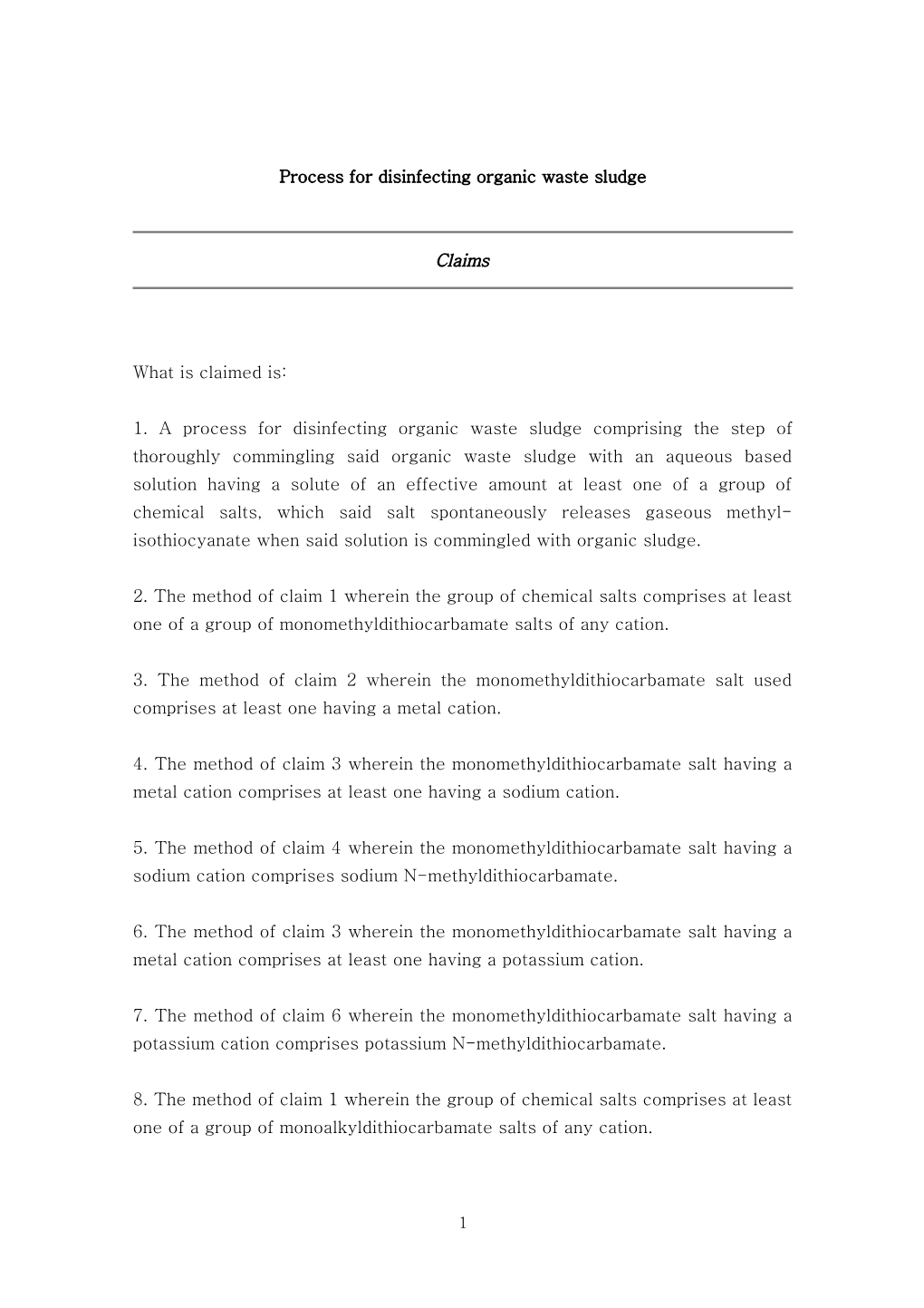 Process for Disinfecting Organic Waste Sludge