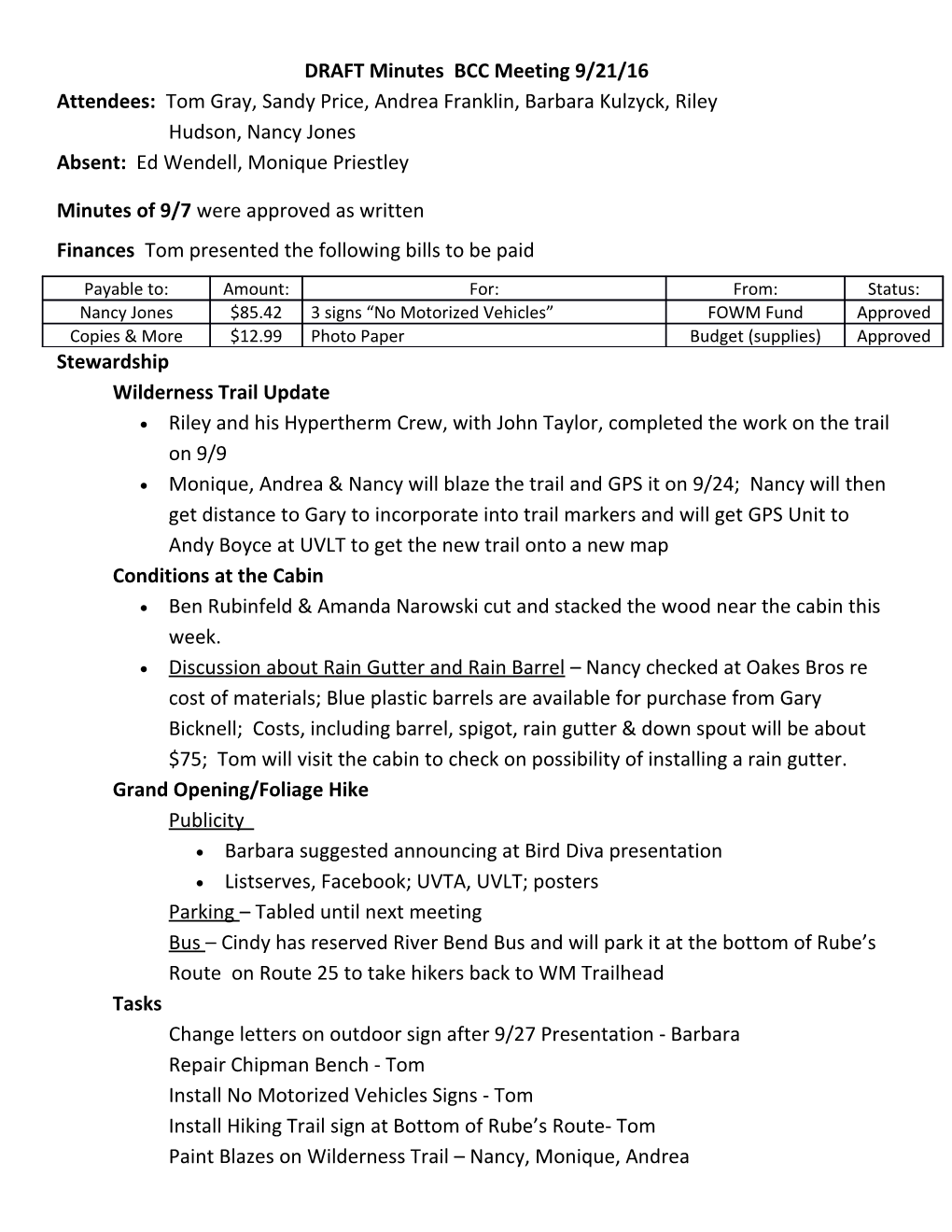 DRAFT Minutes BCC Meeting 9/21/16