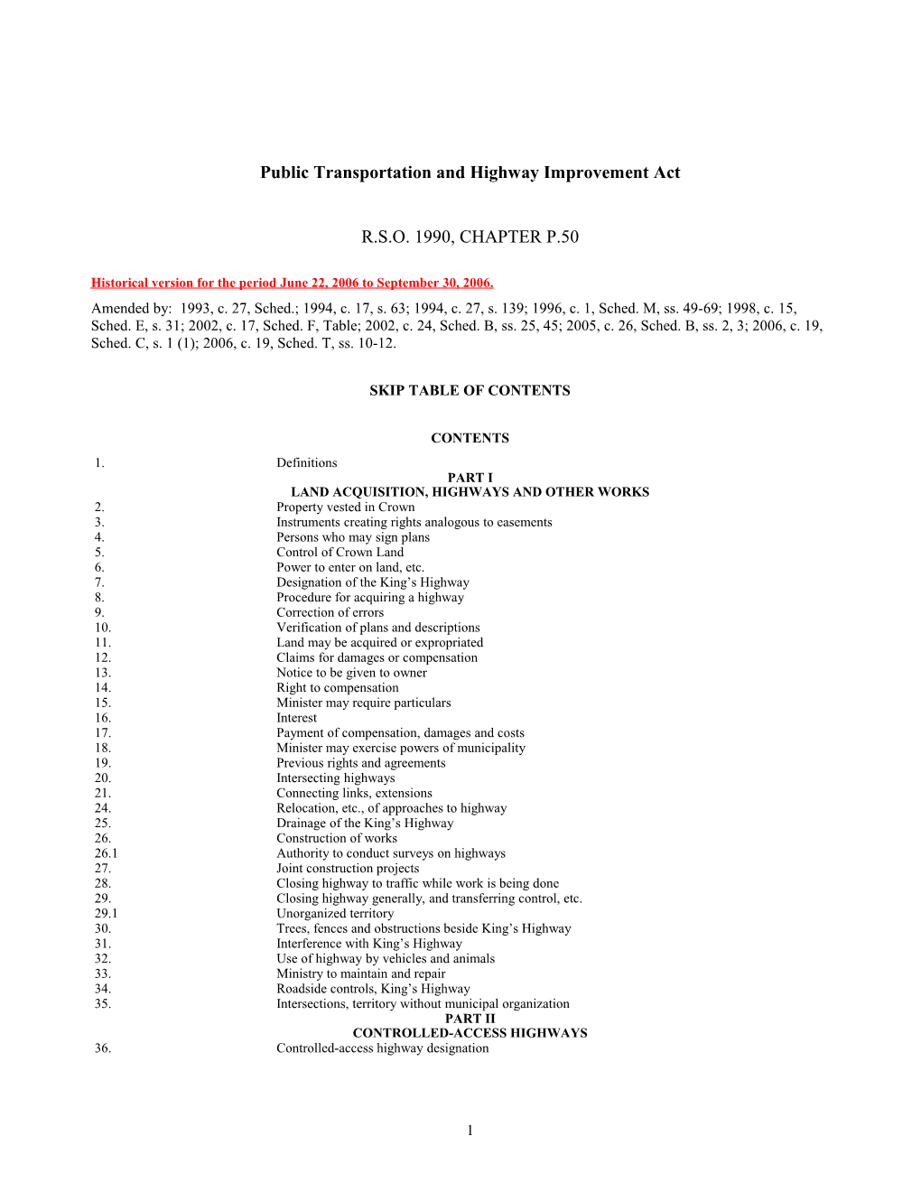 Public Transportation and Highway Improvement Act, R.S.O. 1990, C. P.50