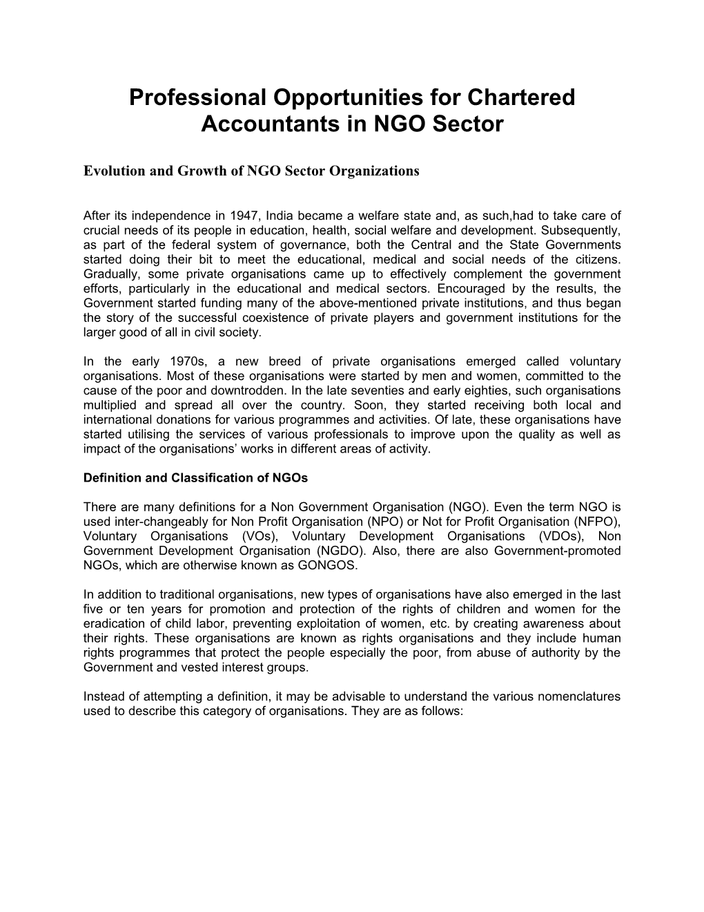 Professional Opportunities for Chartered Accountants in NGO Sector