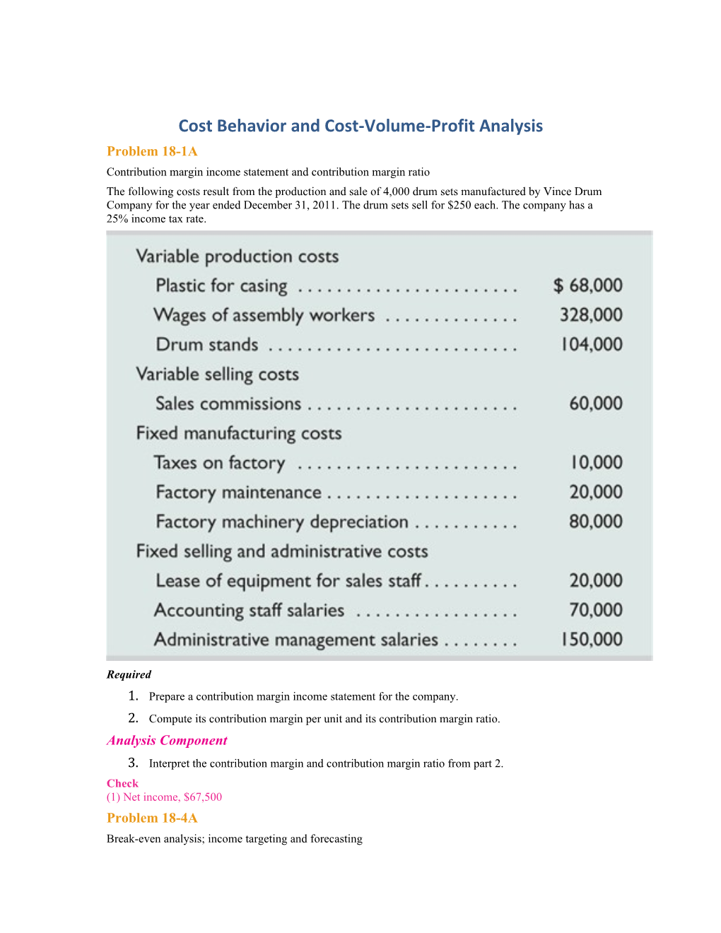 Cost Behavior and Cost-Volume-Profit Analysis