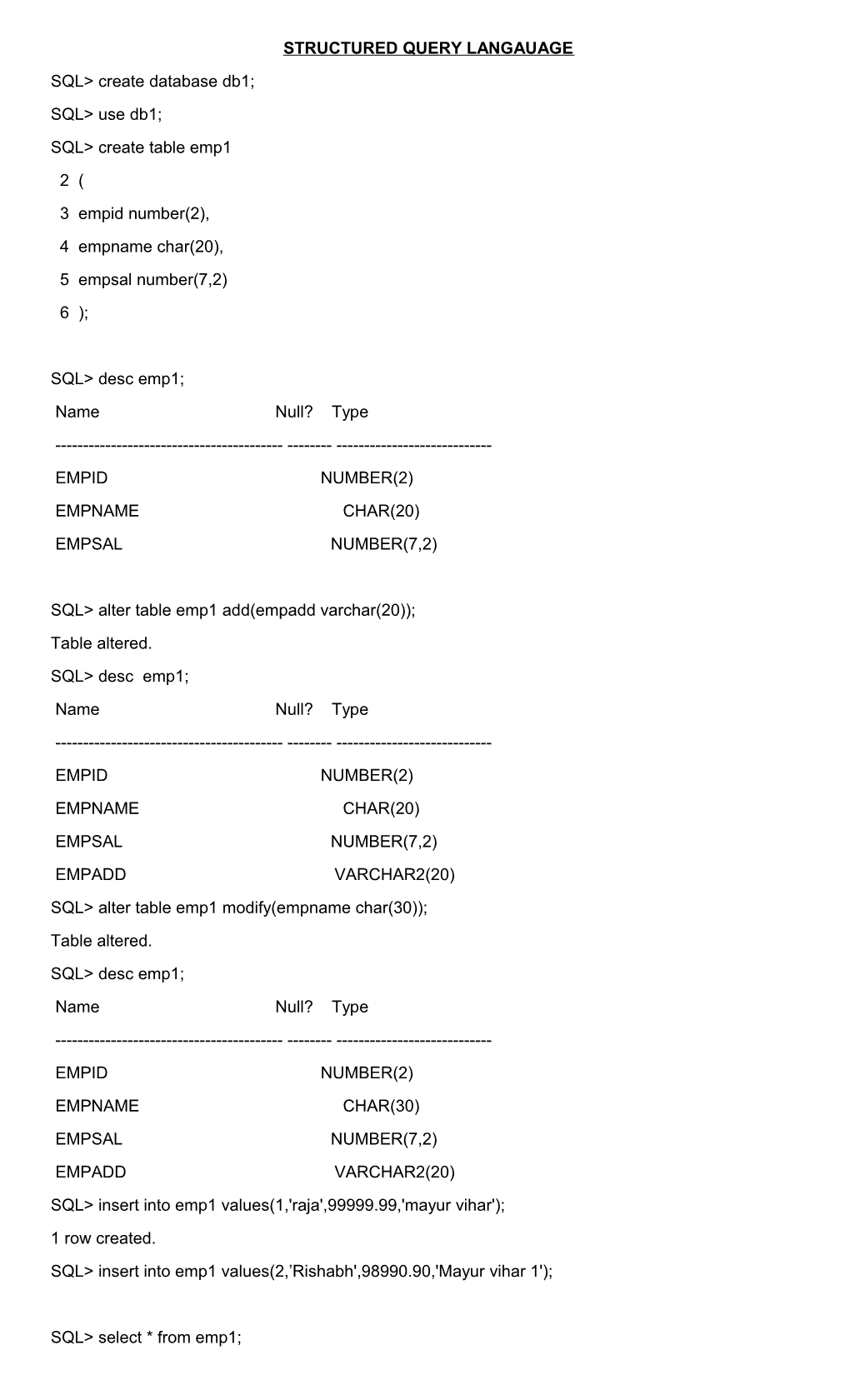 Structured Query Langauage