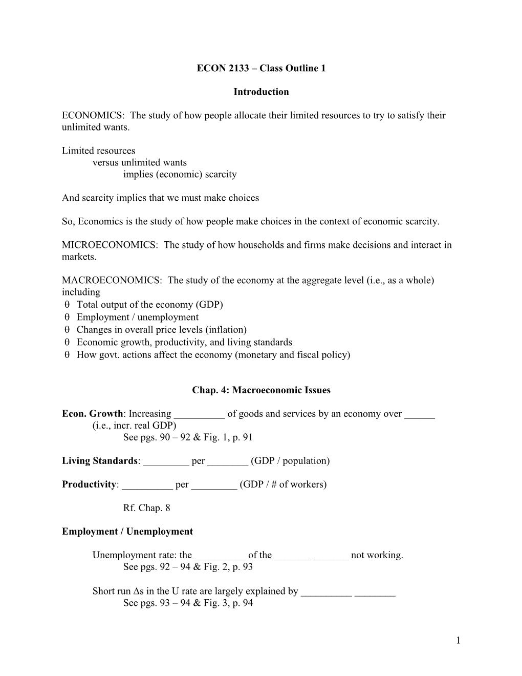 ECON 2133 Class Outline 1