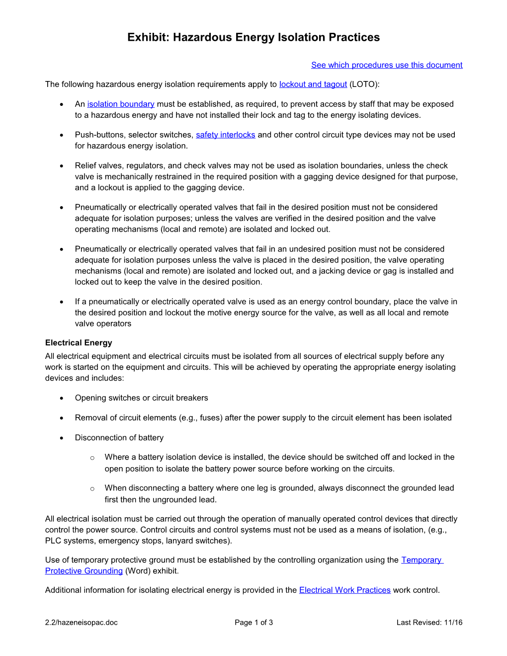 Hazardous Energy Isolation Practices