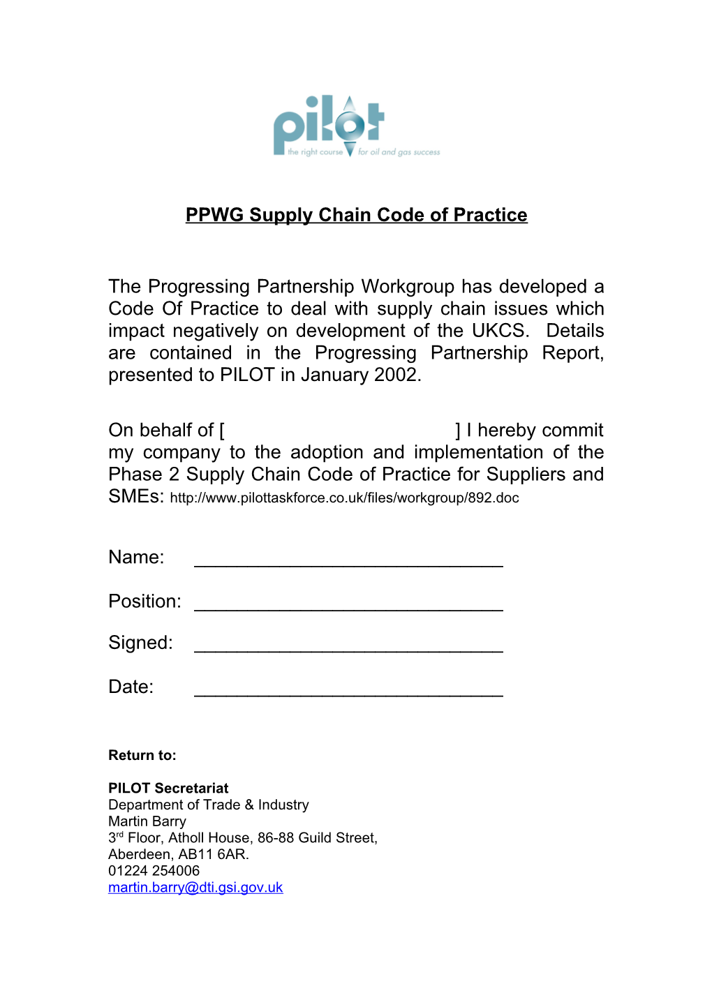 Ppwg Supply Chain Code of Practice