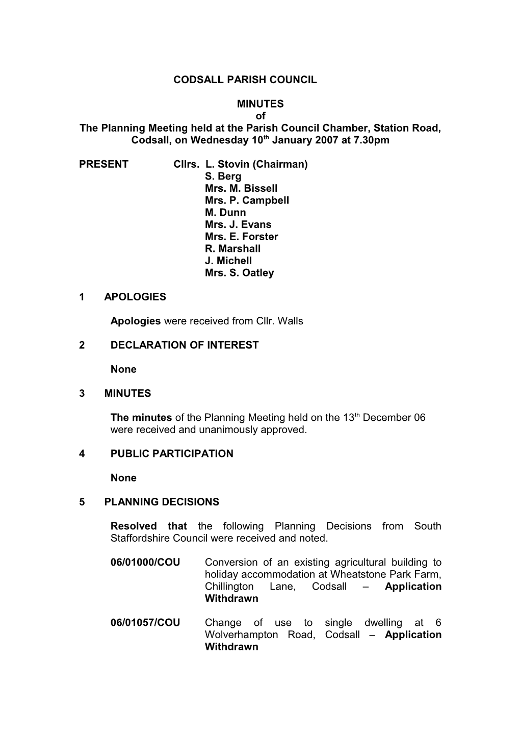 CODSALL PARISH COUNCIL (Planning)