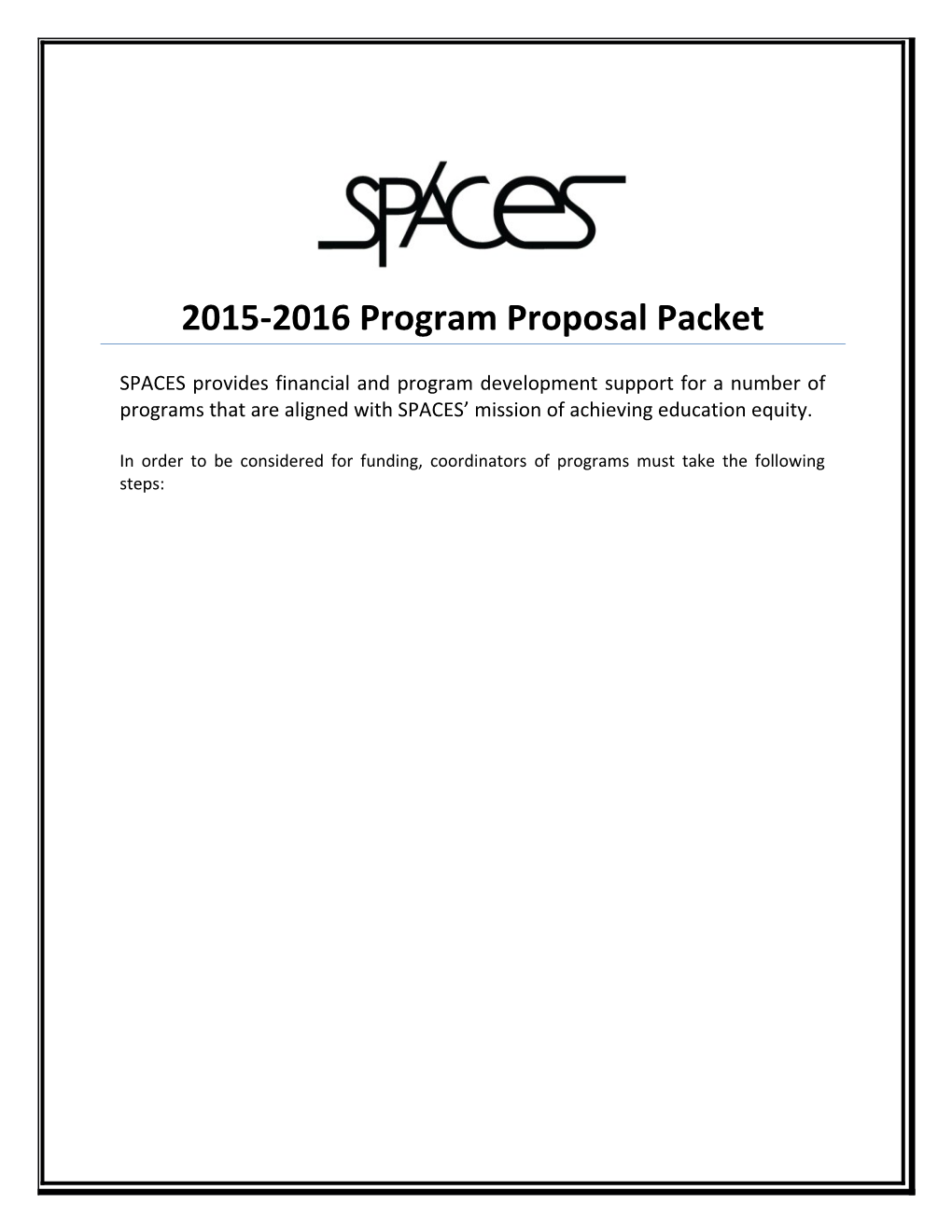 2015-2016 Program Proposal Packet