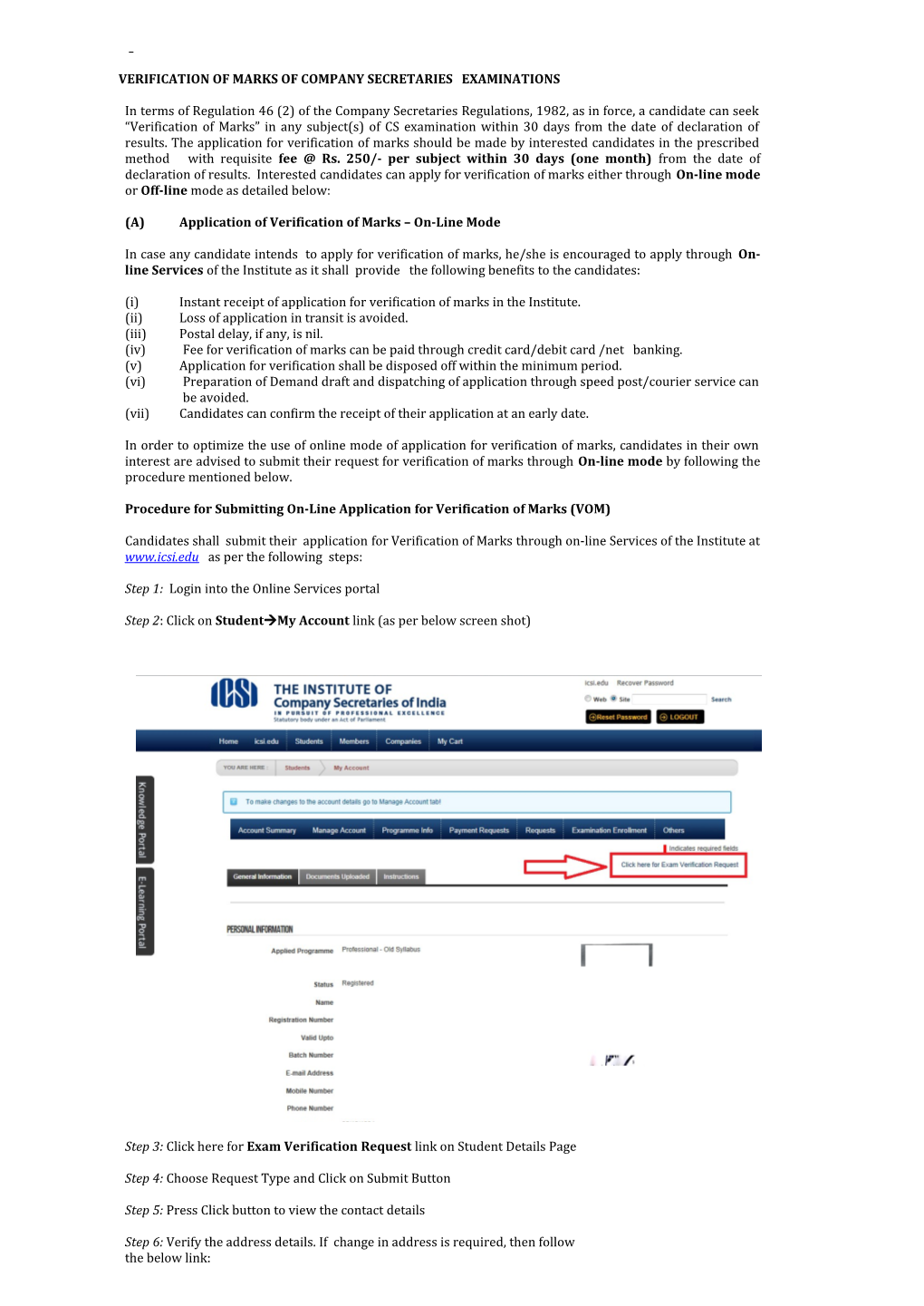 Verification of Marks of Company Secretaries Examinations