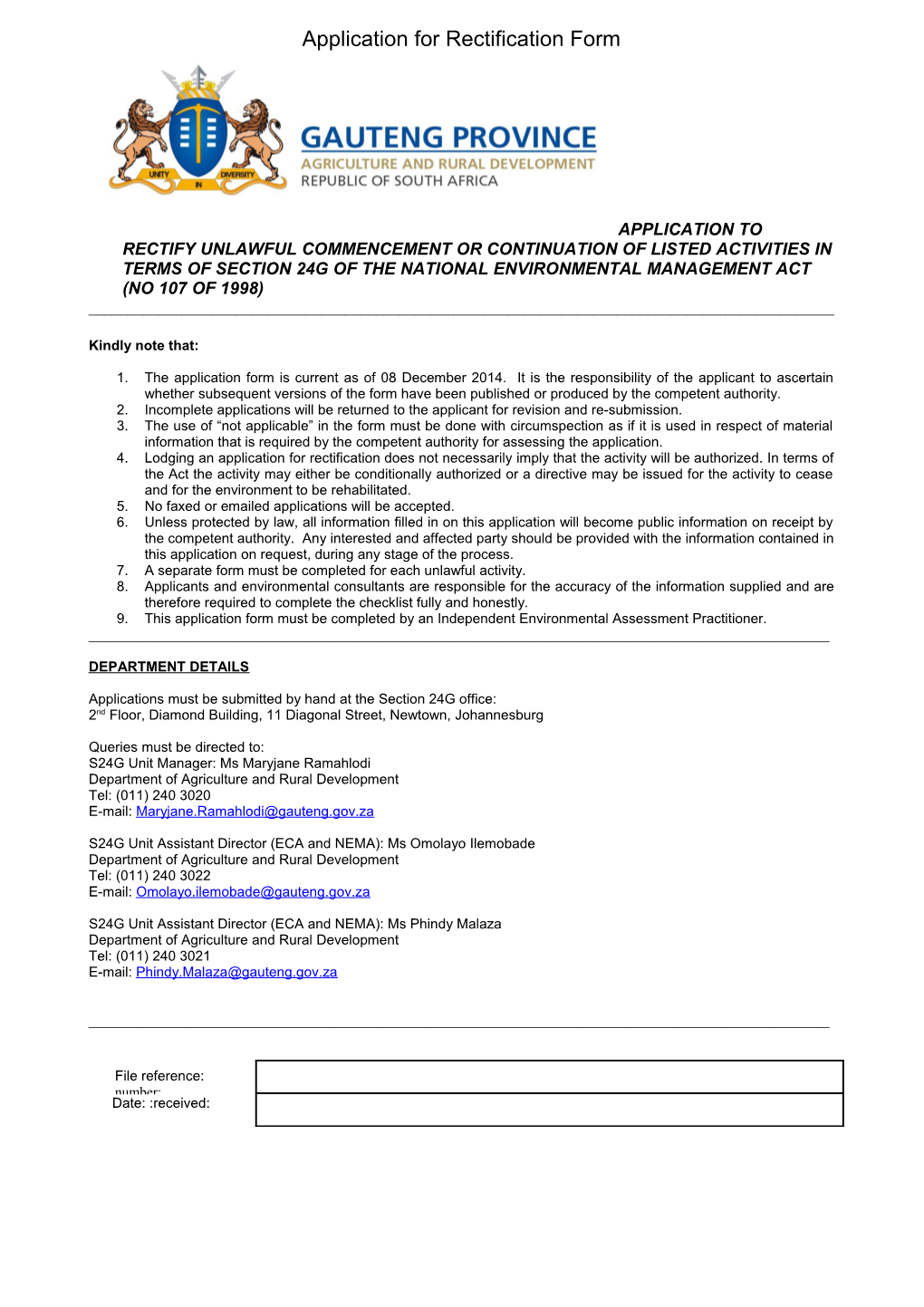 Section 24G Application Form S24G ECA 12(3)