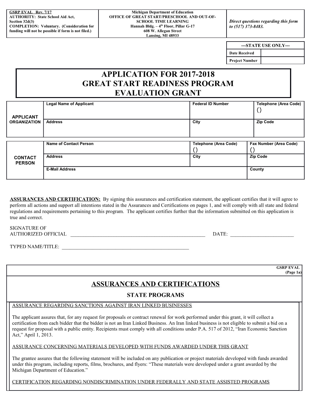 2004-2005 21St Century Community Learning Centers Grant Application Form