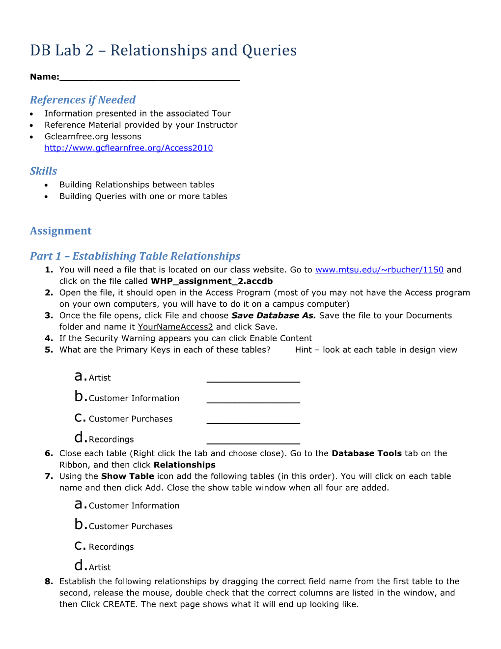 DB Assignment 2 Relationships & Queries