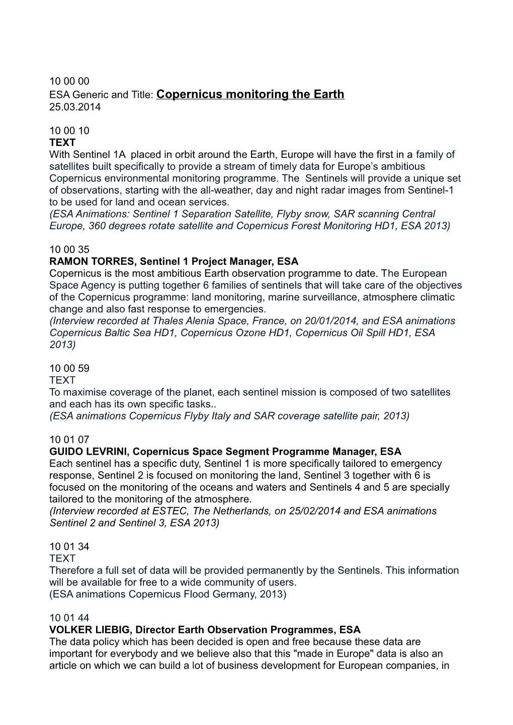 ESA Generic and Title: Copernicus Monitoring the Earth