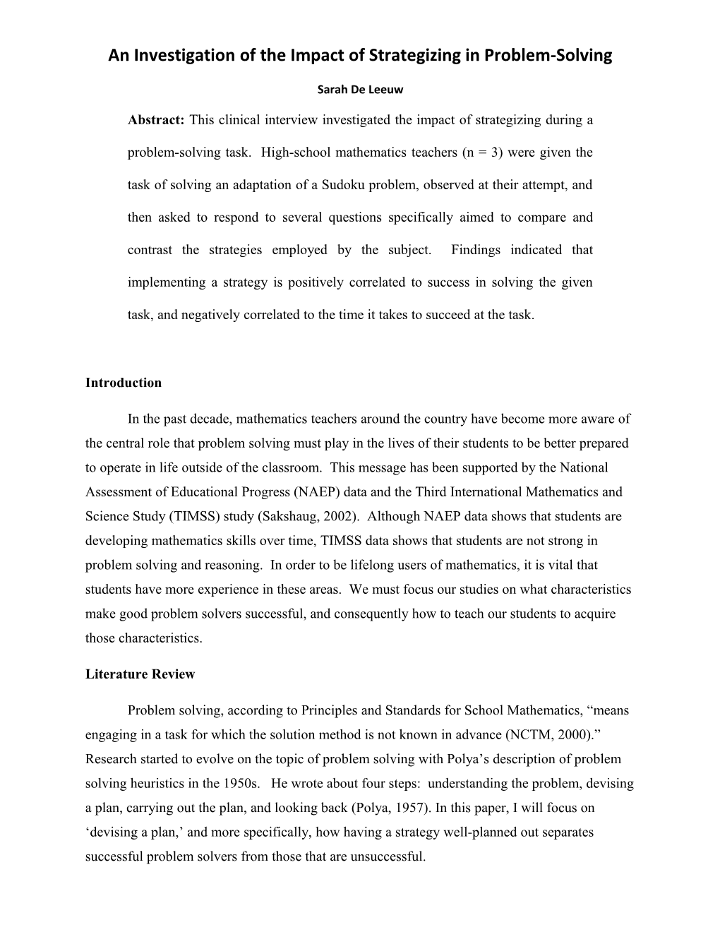 An Investigation of the Impact of Strategizing in Problem-Solving