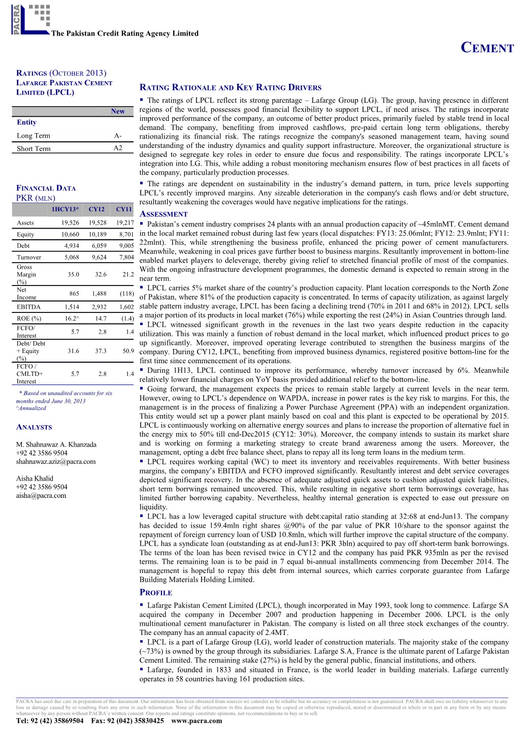 Lafarge Pakistan Cement Limited (LPCL)