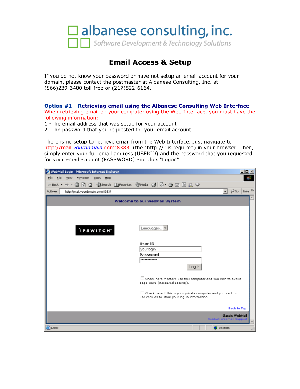 Option #1 - Retrieving Email Using the Albanese Consulting Web Interface